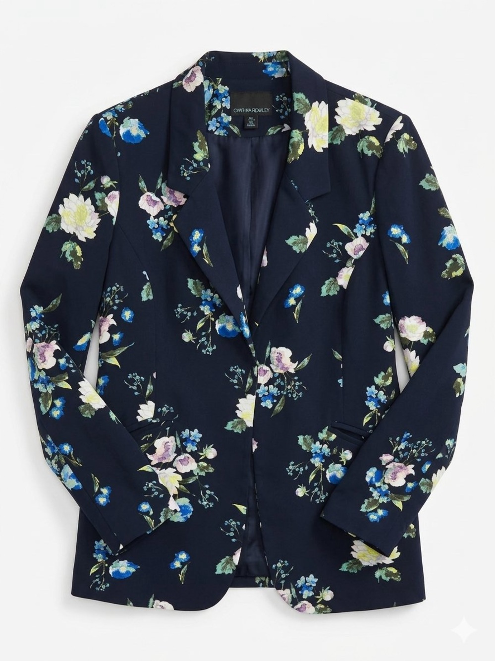Navy Floral Open-Front Blazer Jacket | Cynthia Rowley | L